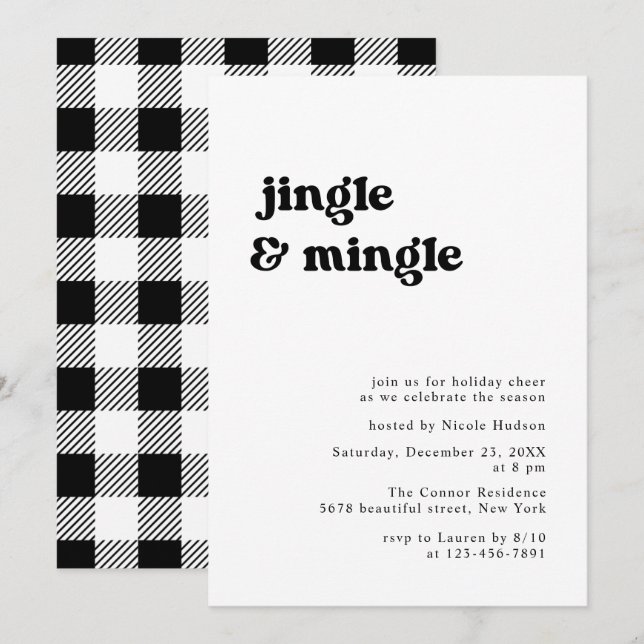 Retro minimalistisk jingle och munle jul Party Inbjudningar (Fram/baksida)
