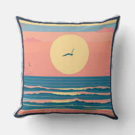 Retro minimalistisk strand solnedgång havsvågor kudde