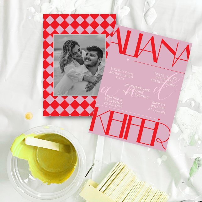 Retro Minimalistiskt kontrollerat Mönster Rosa Brö Inbjudningar (Skapare uppladdad)