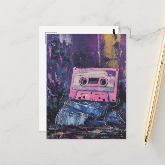 Retro Minnen Denim och Kassettband Vykort (Fram/Back In Situ)