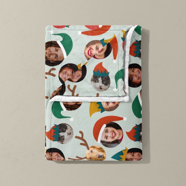 Retro Mint Fånig jul besättning sex foton Fleecefilt (Christmas Crew fleece blanket in retro mint
)