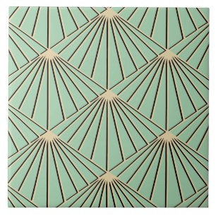 Retro Mint Grönt Art Deco Fläkt Mönster Diamond Kakelplatta