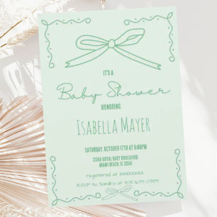 Retro Mint Grönt Hand plockade Bow Baby Shower Inbjudningar