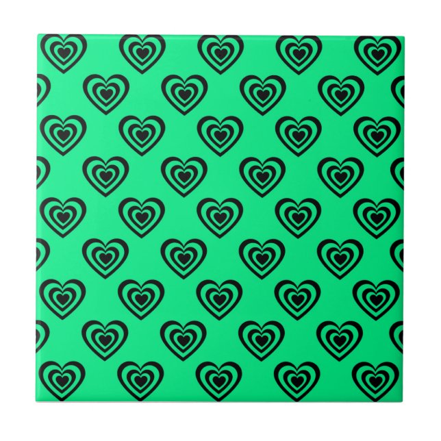 Retro Mint Grönt Hypnotic Heart Mönster Kakelplatta (Framsidan)