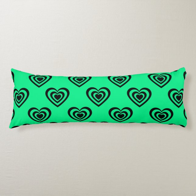 Retro Mint Grönt Hypnotic Heart Mönster Kroppskudde (Framsidan)