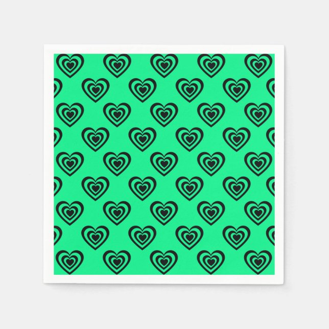 Retro Mint Grönt Hypnotic Heart Mönster Pappersservett (Framsidan)