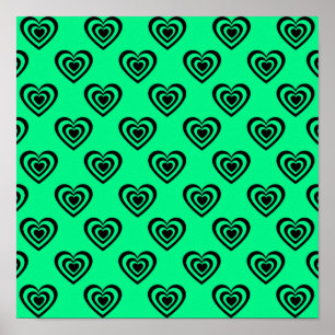 Retro Mint Grönt Hypnotic Heart Mönster Poster