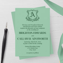 Retro Mint Löv och Blommigt Monogram Bröllop Inbjudningar