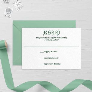 Retro Mint Löv och Blommigt Monogram Bröllop OSA Kort