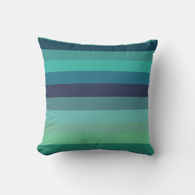 Retro Mint & Navy Horizontal Stripes Kudde (Framsida)