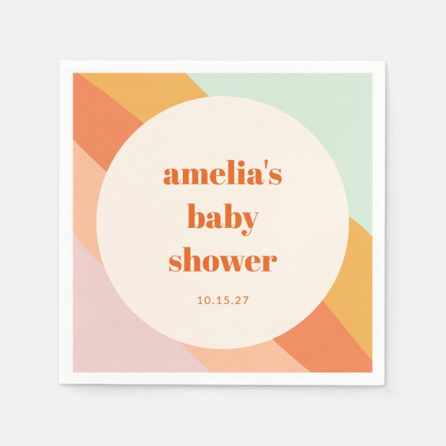 Retro Mint Orange Boho Rand Anpassningsbar Baby Sh Pappersservett (Framsidan)