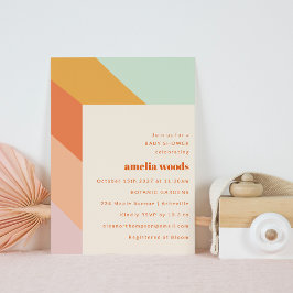 Retro Mint Orange Boho Rand Cute Baby Shower Inbjudningar