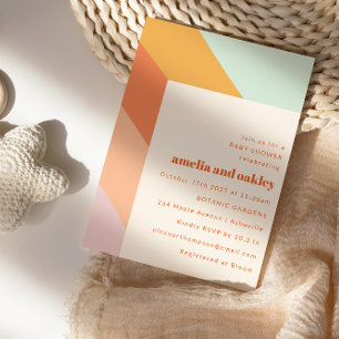 Retro Mint Orange Boho Rand Par Baby Shower Inbjudningar