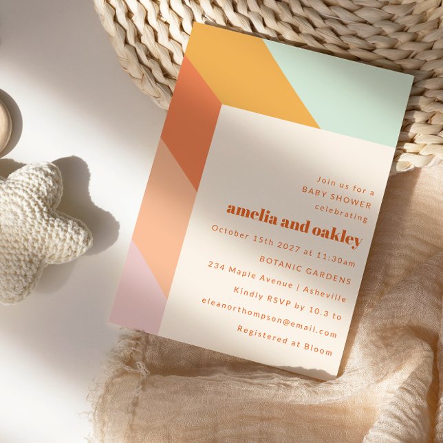 Retro Mint Orange Boho Rand Par Baby Shower Inbjudningar (Skapare uppladdad)