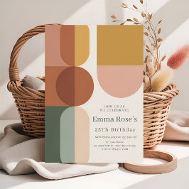 Retro Mint & Orange Boho Stripes Birthday Inbjudningar