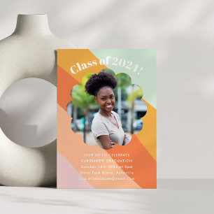 Retro Mint Orange Rand Photo Studentfest Inbjudningar