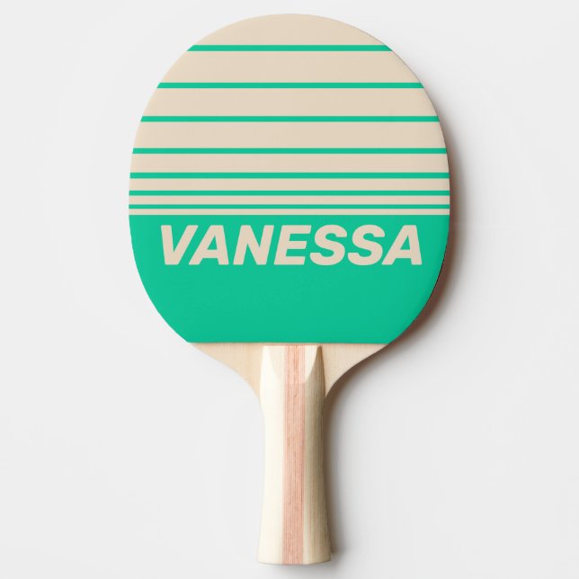 Retro Mint Tre Horisontella Ränder med Namn Pingisracket (Framsidan)