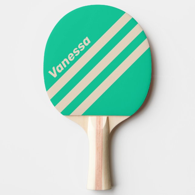 Retro Mint Trevinklad Randig med Namn Pingisracket (Framsidan)