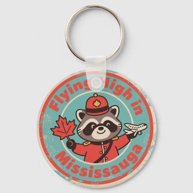 Retro Mississauga Raccoon Mountie Nyckelring (Framsida)