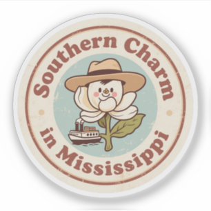 Retro Mississippi Badge_ Magnolia med styrbåt Klistermärken