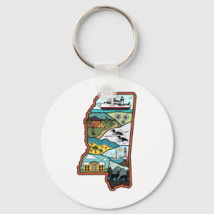 Retro Mississippi Biloxi Laurel MS State Souvenir Nyckelring