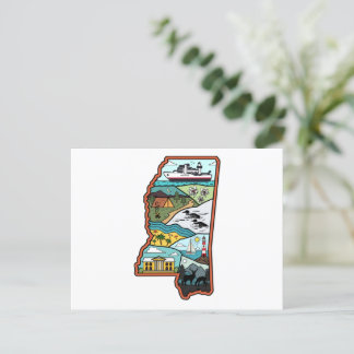Retro Mississippi Biloxi Laurel MS State Souvenir Vykort