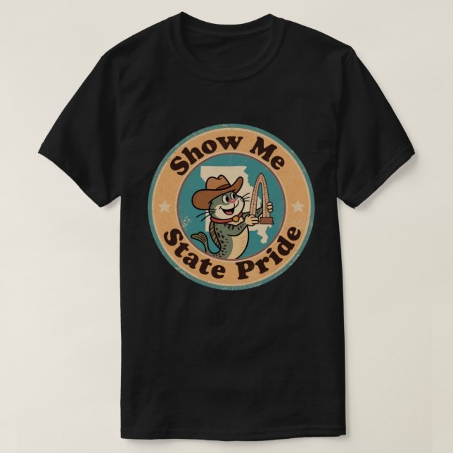 Retro Missouri-märke_ Malfisk som håller Gateway A T Shirt (Design framsida)