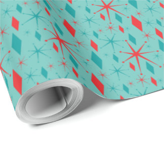 Retro mitt- århundrade Starburst och diamantjul Presentpapper