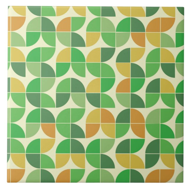   Retro mitten av seklet  Geometriskt blom-  grönt Kakelplatta (Framsidan)