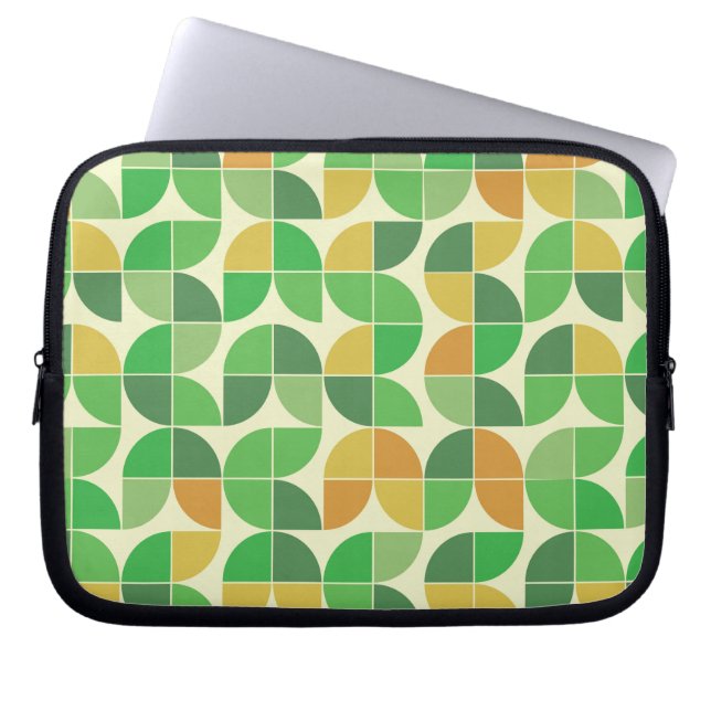   Retro mitten av seklet  Geometriskt blom-  grönt Laptop Fodral (Framsidan)