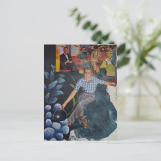 Retro Mixed Media Collage med Bowling Man Vykort