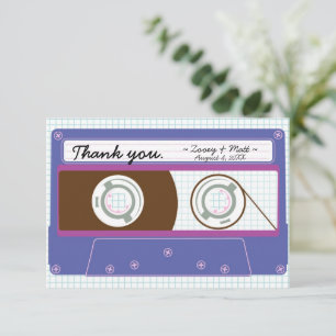 Retro Mixtape Bröllop Lila och Indigo Tack Kort