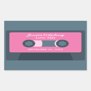 Retro Mixtape Wedding Favor Rektangulärt Klistermärke