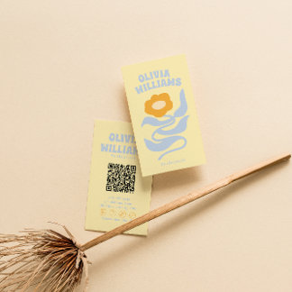 Retro Mjuk Färgrik QR-kod Boho Groovy Blommig Visitkort