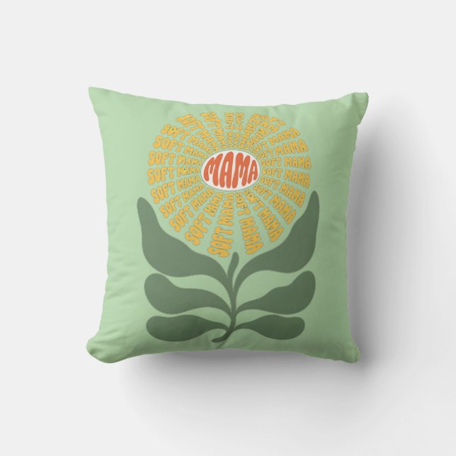 Retro "Mjuk Mama" Blomster Typografi Design Kudde (Framsida)