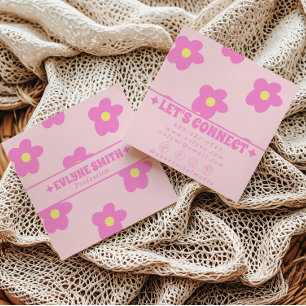 Retro Mjuk Rosa Groovy Blommig Trendig Feminint Bo Fyrkantigt Visitkort