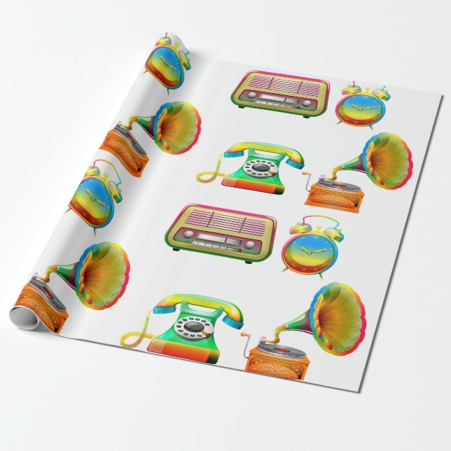 Retro mobil klocka vintage old school presentpapper (Utrullad)