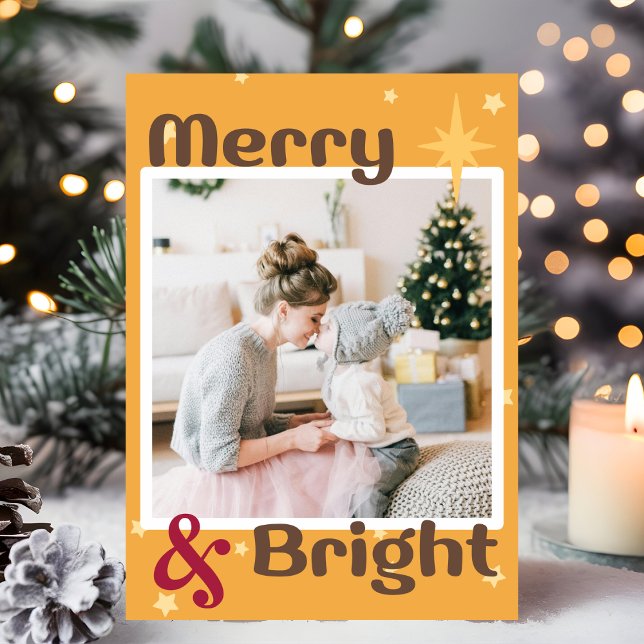 Retro Mocha Brun Röd Gul Foto God Jul Julkort (Skapare uppladdad)