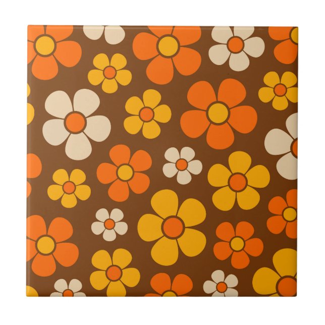 Retro Mod 1960-tals stil blomster mönster  Kakelplatta (Framsidan)