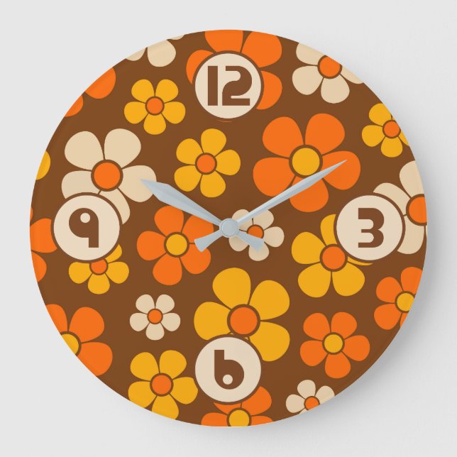 Retro Mod 1960-tals stil blomster mönster  Stor Klocka (Framsida)