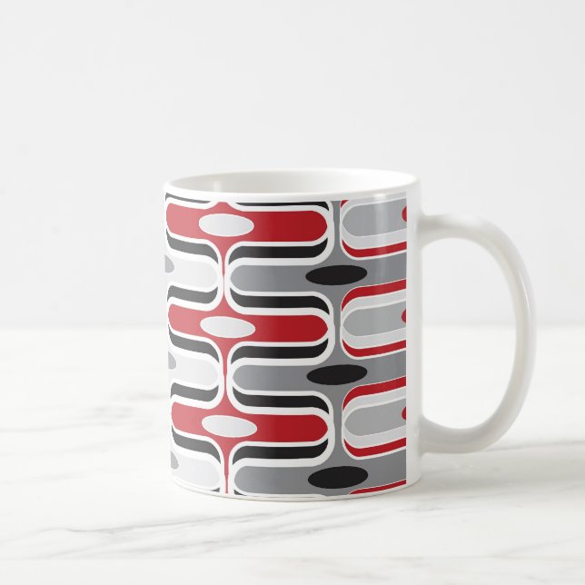 Retro Mod Art Deco Zig Funky Mönster Red Black Kaffemugg (Höger)