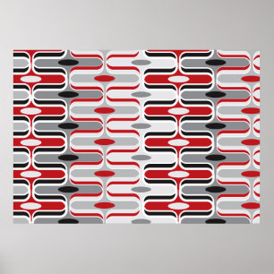 Retro Mod Art Deco Zig Funky Mönster Red Black Poster
