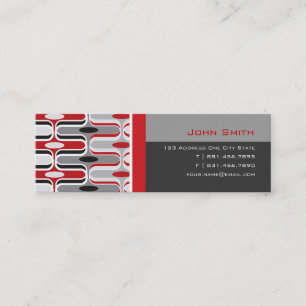 Retro Mod Art Deco Zig Zag Funky Mönster Red Blac Mini Visitkort