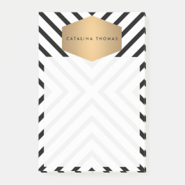 Retro Mod Black and White Mönster med Guld Emblem Post-it Block