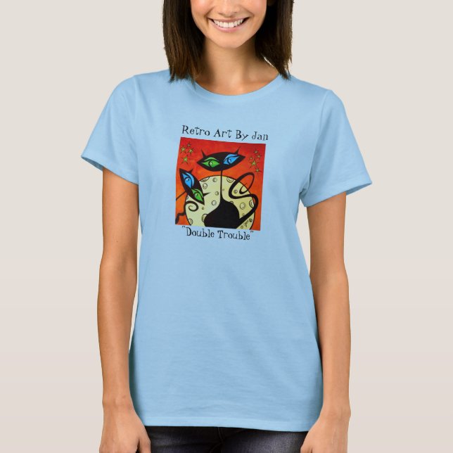 Retro Mod Black Cat T Pop Artist Jan A. Sullivan T-shirt (Framsida)