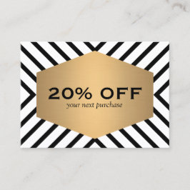 Retro Mod Black White Mönster Guld Emblem Coupon Rabattkort