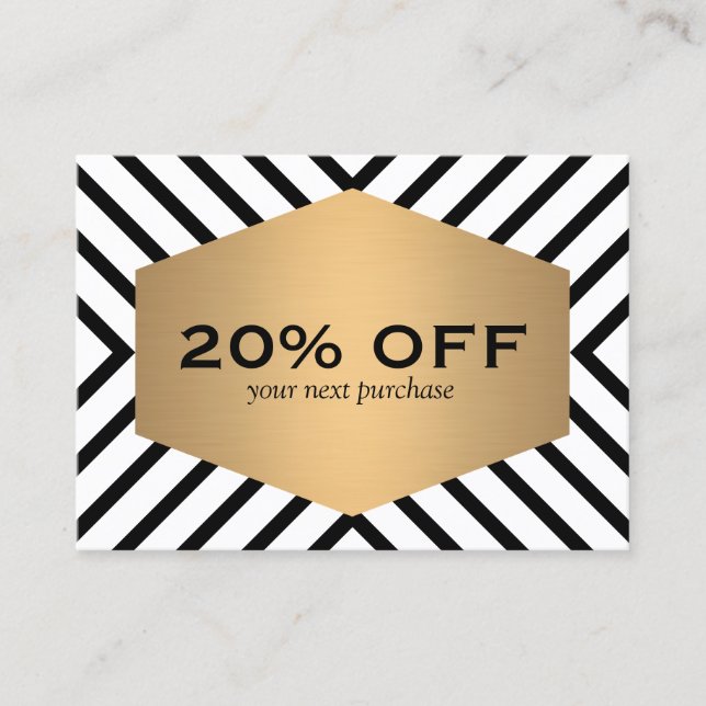 Retro Mod Black White Mönster Guld Emblem Coupon Rabattkort (Framsida)