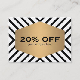 Retro Mod Black White Mönster Guld Emblem Coupon Rabattkort