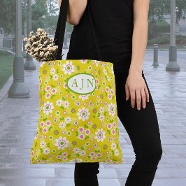 Retro Mod Blommor Gul & Vit Monogram Tygkasse