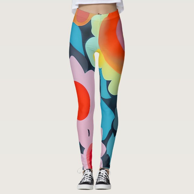 Retro mod-blommor leggings (Framsida)